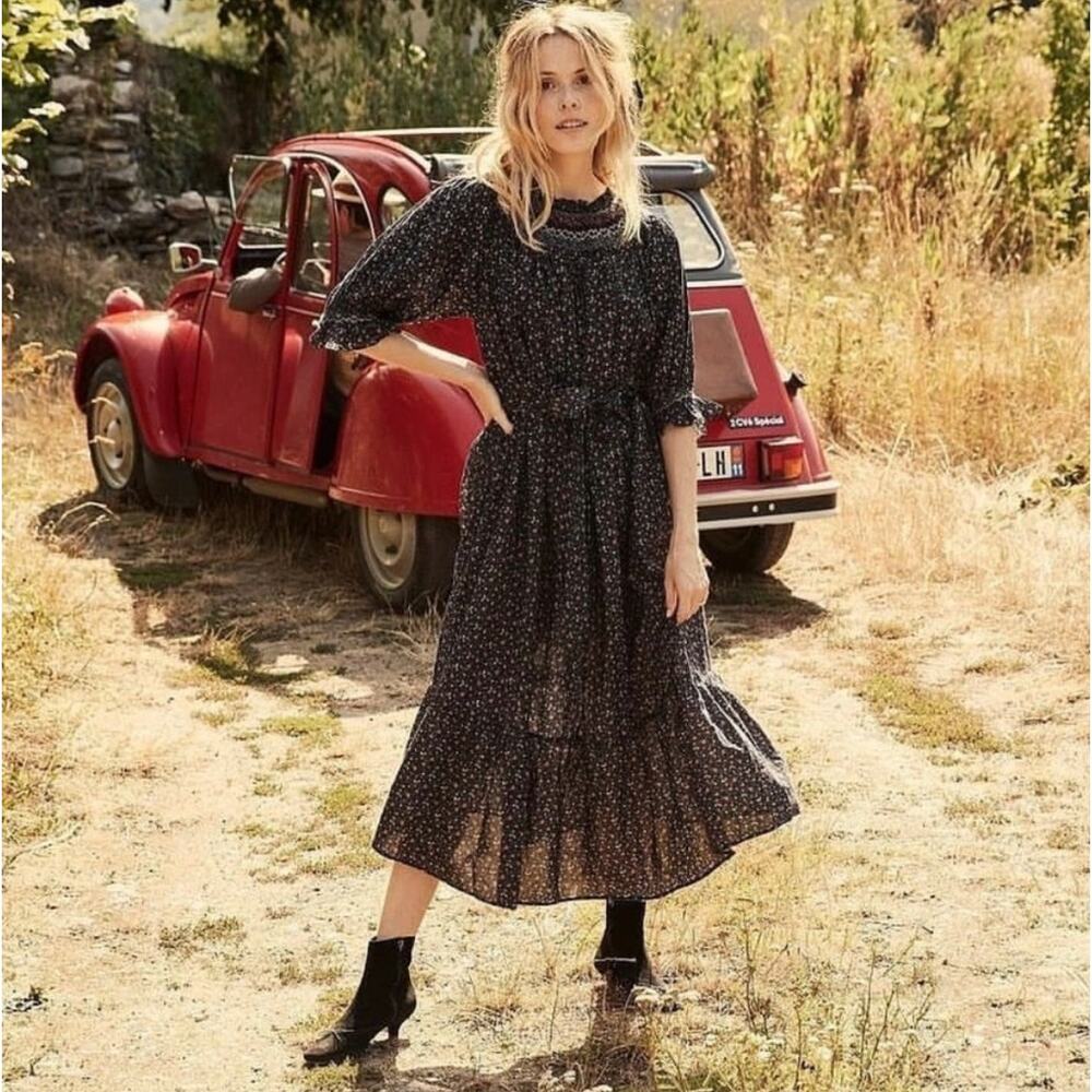 Doen Black Floral Midi Dress